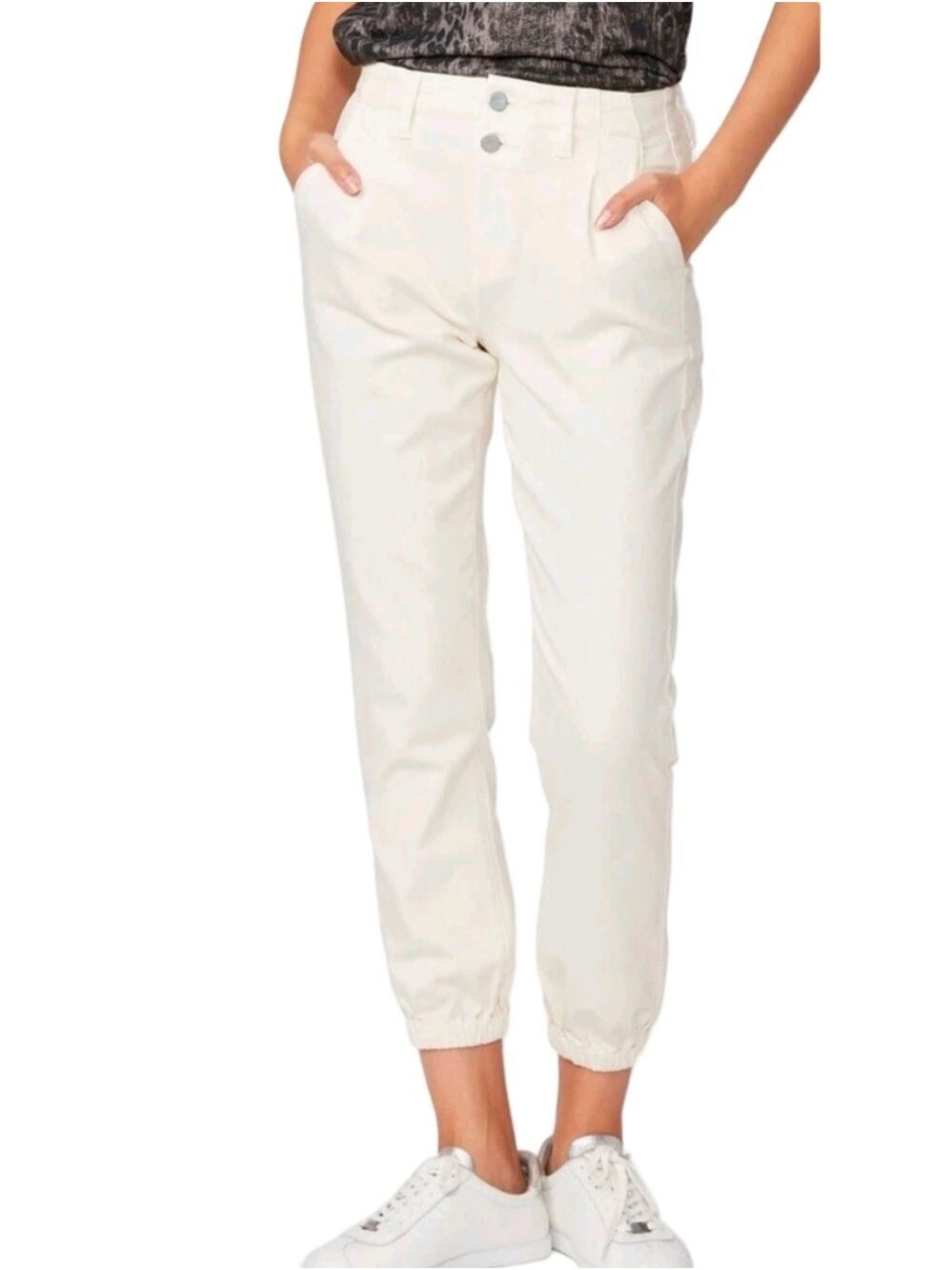 PAIGE Pleated Mayslie Double Button Joggers (Quartz Sand) Size 32